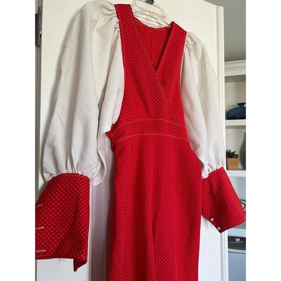 Vintage Rare 60s Jumpsuit Romper Zip Up Womens Red & White Wide Leg One Piece XS - Picture 5 of 11